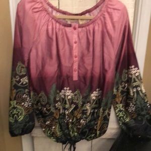 Pink and green floral blouse